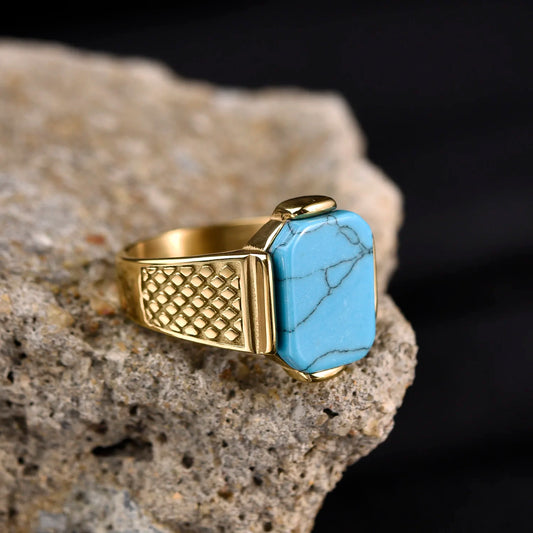Luckacco R3351g Men's High Quality Vintage Stainless Steel Gemstone Styles Ring Jewelry