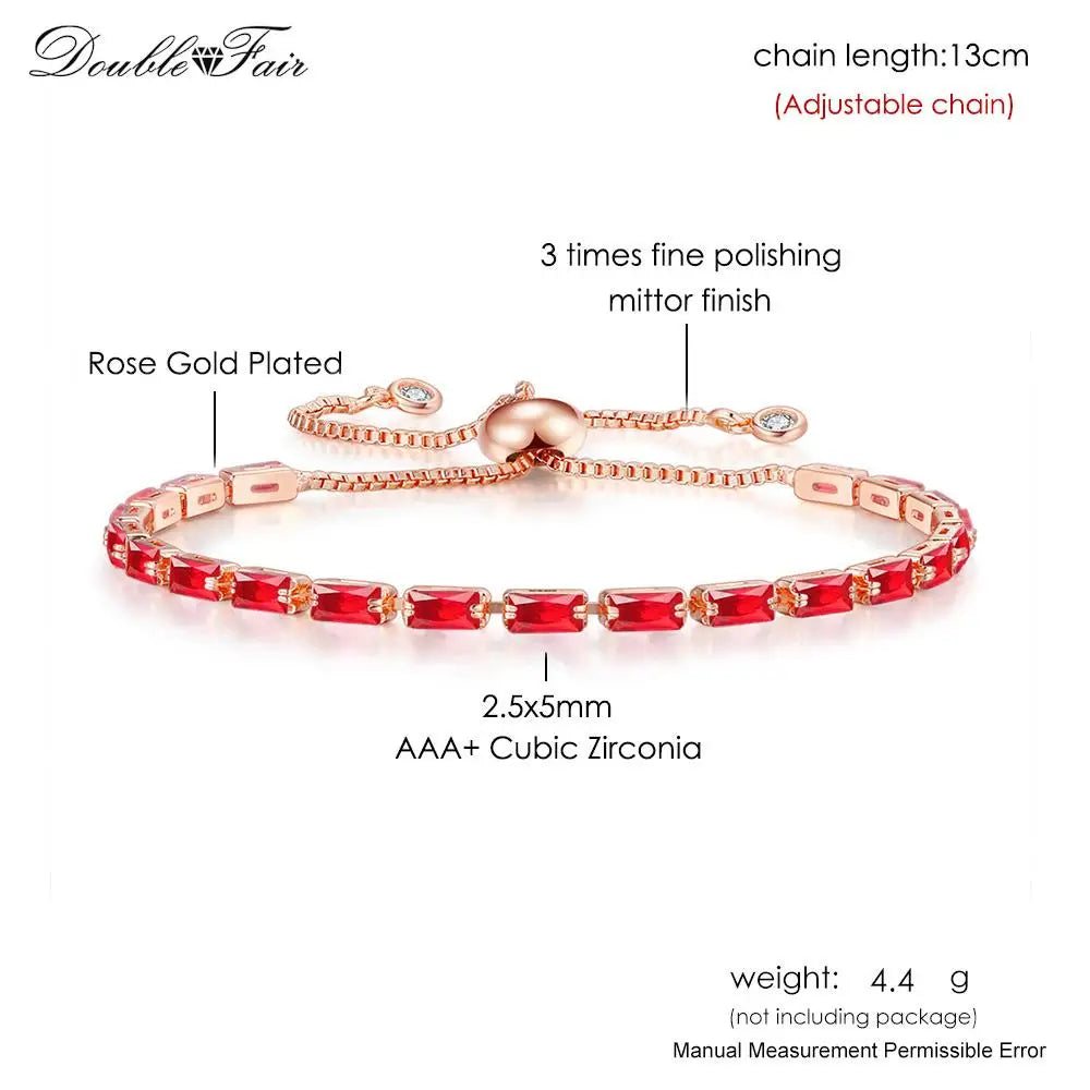 luckacco designer red zirconia short tennis bracelets for women men dazzling crystal adjustable chain on hand party daily gifts jewelry