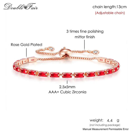 Luckacco Designer Red Zirconia Short Tennis Bracelets for Women Men Dazzling Crystal Adjustable Chain on Hand Party Daily Gifts Jewelry