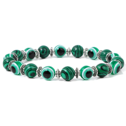 Luckacco Lucky Evil Eye Beads Bracelet Natural Stone Lava Hematite Bracelet Set Multilayer Bracelets Women Men Handmade Elastic Jewelry