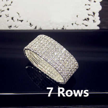 Luckacco Luxury Full White AAA CZ Zircon Crystal Elastic Bracelet Bling Iced Out Rhinestone Women's Bracelet for Women Wedding Jewelry