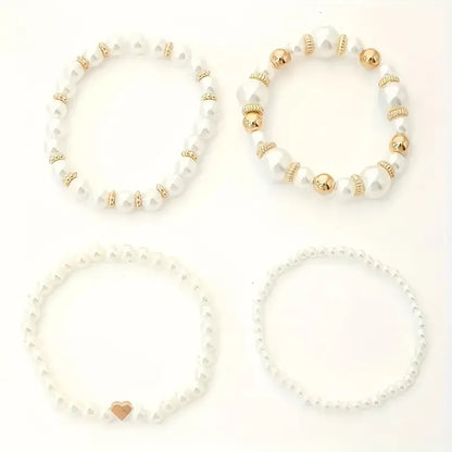 Luckacco New 4 Pcs/Set imitation Pearl Beaded Bracelets Set for Women Fashion Gold Color Heart Big Pearl Bracelet Trendy Jewelry Gifts
