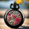 Luckacco Elegant Fashion Heart-Shaped Pocket Watch Necklace with Alloy Case, Pink Floral Design & Quartz Movement - Women's Jewelry