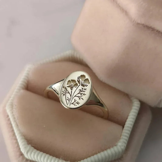 Luckacco Vintage Gold Color Grave Flower Rings for Women Trendy Round Personalized Creativity Party Rings Jewelry