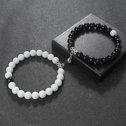 Luckacco 2pcs/set Natural Stone Beaded Bracelet For Lovers Distance Heart Magnet Buckle Couple Bracelets Friendship Fashion Jewelry Gifts