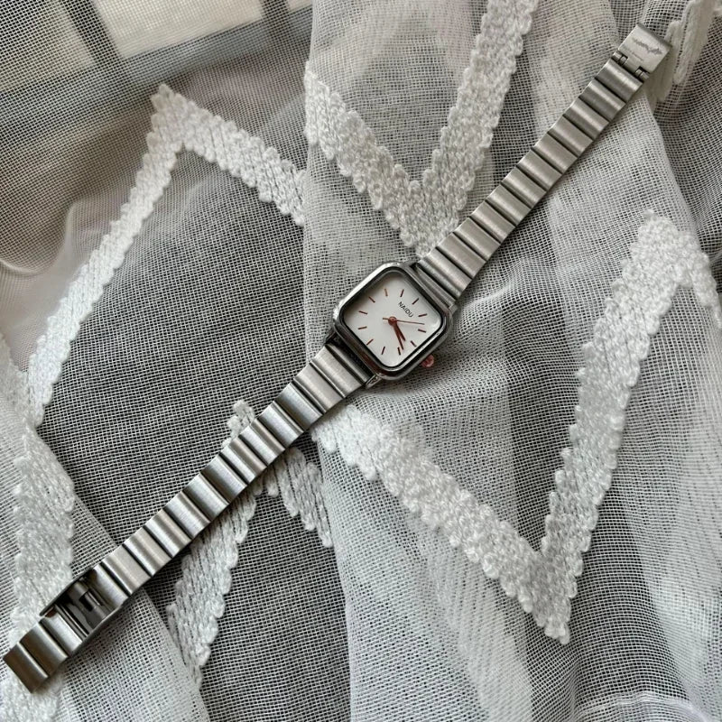 luckacco hot sale women quartz watch square dial stainless steel bamboo strap casual fashion wristwatch reloj de mujer