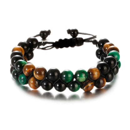 Luckacco Fashion Men Tiger Eye Natutal Stone Beaded Braided Bracelet Bangles Handmade Double Layer Lapis Lazuli Bracelets Hommes