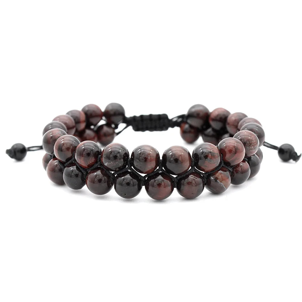 luckacco fashion men tiger eye natutal stone beaded braided bracelet bangles handmade double layer lapis lazuli bracelets hommes