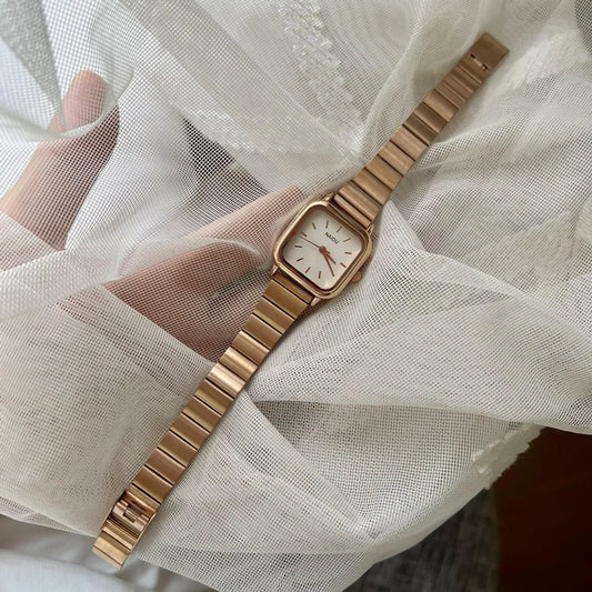 Luckacco Hot Sale Women Quartz Watch Square Dial Stainless Steel Bamboo Strap Casual Fashion Wristwatch Reloj De Mujer
