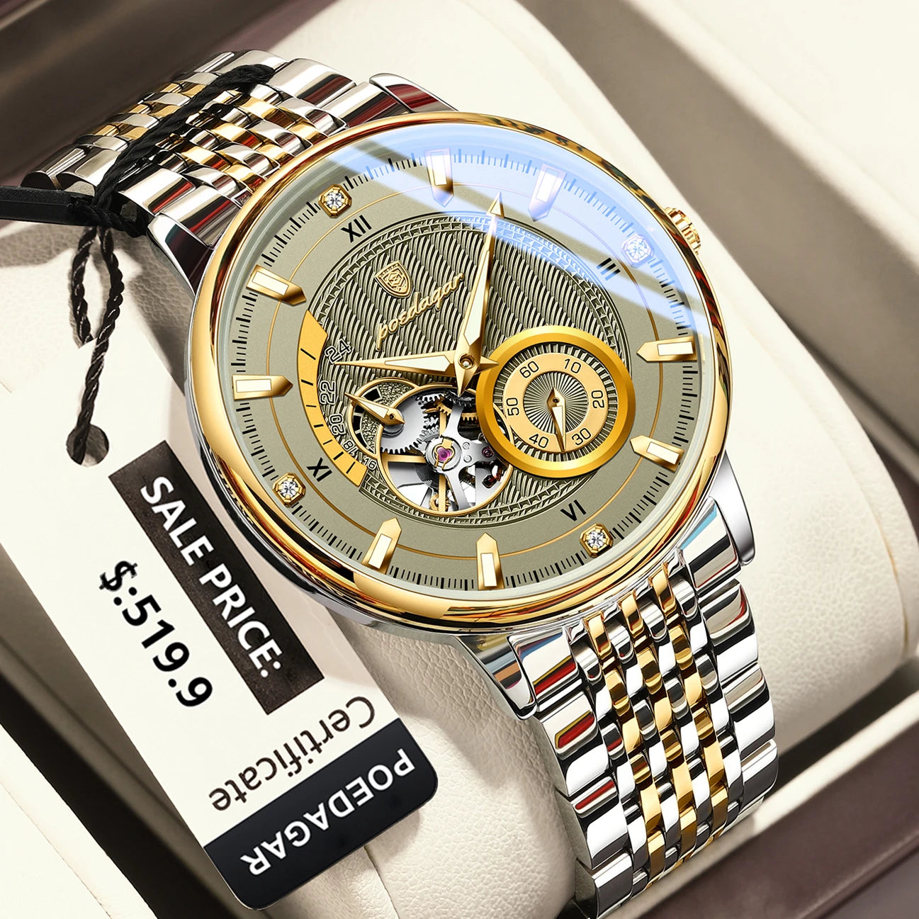luckacco poedagar luxury man wristwatch top automatic mechanical luminous men watch hollow tourbillon stainless steel men's watches reloj