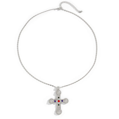 Luckacco Ingemark Vintage Creative Big Imitation Pearl Jesus Cross Pendant Choker Necklace for Men Luxury Adjustable Chain Grunge Jewelry