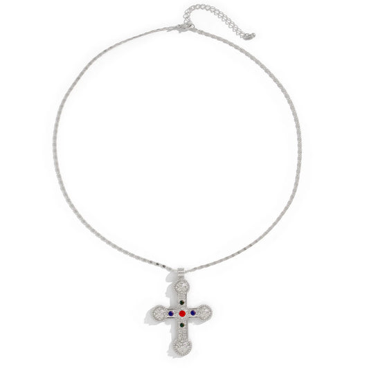 Luckacco Ingemark Vintage Creative Big Imitation Pearl Jesus Cross Pendant Choker Necklace for Men Luxury Adjustable Chain Grunge Jewelry