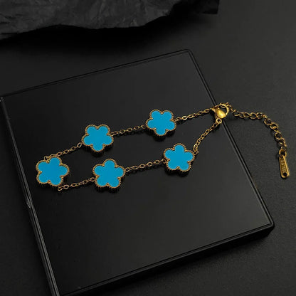 Luckacco Mussel five-leaf plum blossom stainless steel women's exquisite chain bracelet, 18K gold plated, light luxury, lucky jewelry