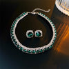 Luckacco Luxury Green Rhinestone Necklace Stud Earrings For Women Crystal Choker Necklaces Ladies Fashion Weddings Banquet Jewelry Set