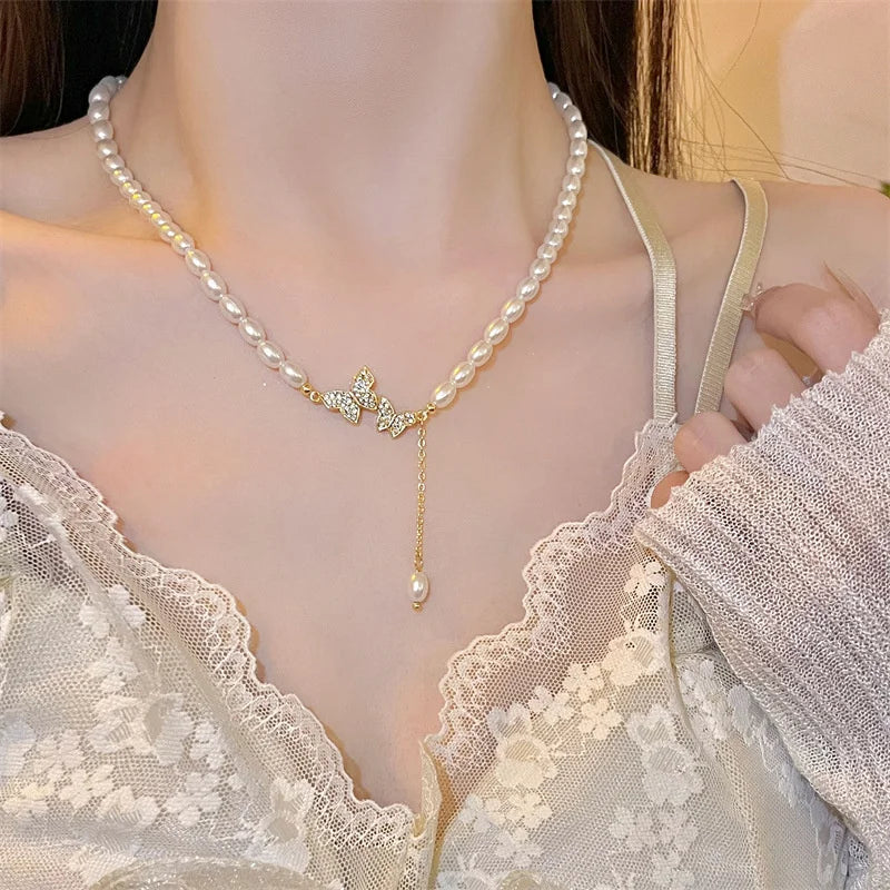 luckacco new baroque pearl choker necklace for women luxury wedding party triple-layer beaded necklace torques ladies trendy jewelry gift