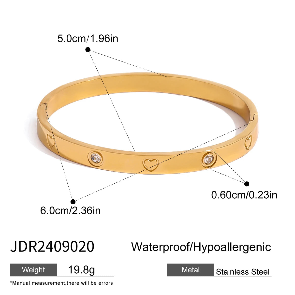 luckacco uworld fashion trend zircon heart tennis chain bracelet 18k gold color plated stainless steel round chain stackable bracelet wom