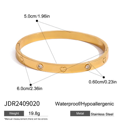 Luckacco Uworld Fashion Trend Zircon Heart Tennis Chain Bracelet 18K Gold Color Plated Stainless Steel Round Chain Stackable Bracelet Wom