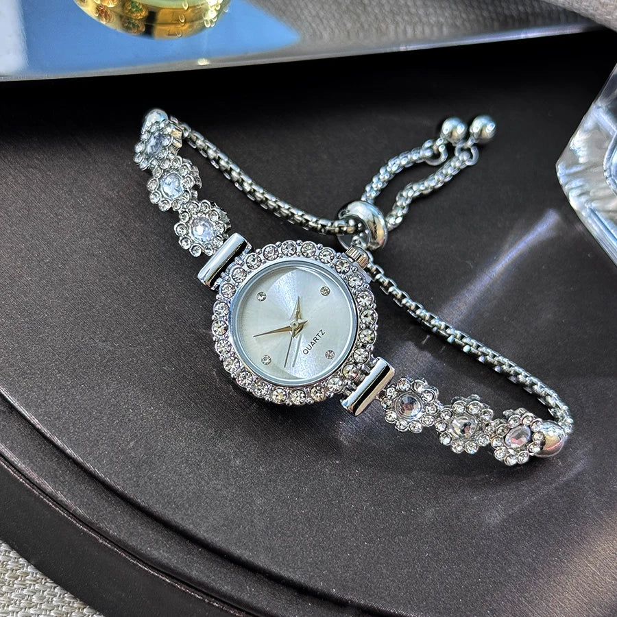 luckacco foreign trade chalcedony bracelet watch set with diamond light luxury live new fashion quartz watch pull diamond women's watch
