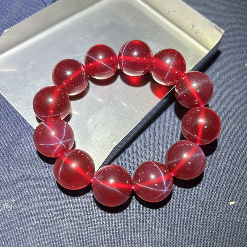 luckacco red star stone ruby jewelry beads bracelet synthetic corundum 9 mohs 14mm 16mm 18mm