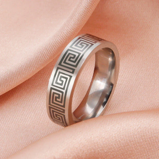 Luckacco Kkjoy Stainless Steel Anneaux Geometric pattern Rings for Women Men jewelry Wide Anillos Birthday Party Textured Travel gifts