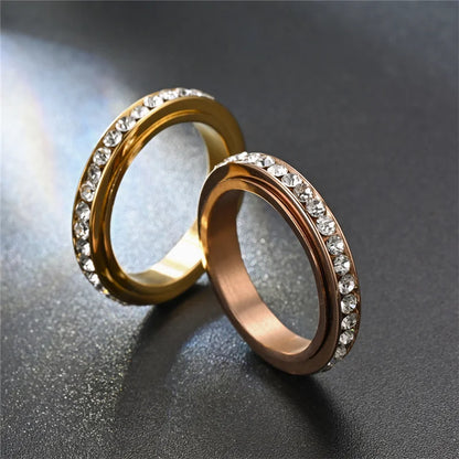 Luckacco Stainless Steel Cubic Zirconia Rotatable Chain Couple Rings Anti Stress Anxiety Fidget Spinner Ring Wedding Band Knuckle Jewelry