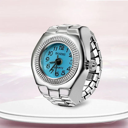 Luckacco Vintage Punk Finger Watch Mini Elastic Strap Alloy Watches Couple Rings Jewelry Clock Retro Roman Quartz Watch Rings Women Men