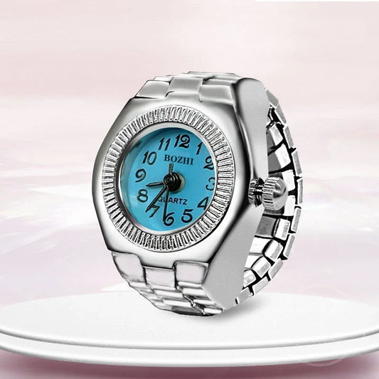 Luckacco Vintage Punk Finger Watch Mini Elastic Strap Alloy Watches Couple Rings Jewelry Clock Retro Roman Quartz Watch Rings Women Men