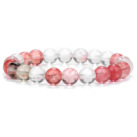 Luckacco Fashion Natural Stone Pink Angelite Beads Bracelet 8mm Sunstone Beaded Energy Yoga Bracelet Jewelry for Women Handmade Gifts