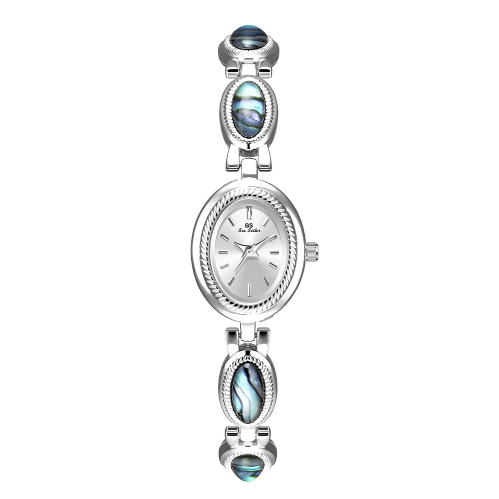 luckacco luxury women's quartz watch ladies waterproof retro natural jade stones chain fashion elegant watches gift for girl