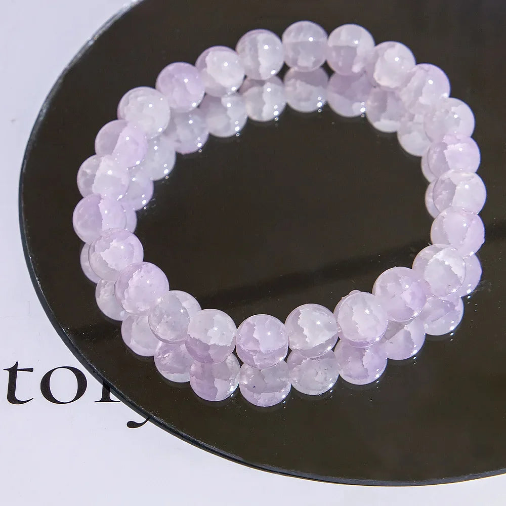 luckacco fashion exquisite ice crack gradient forest flower pattern beaded glass bracelet for women high beauty elastic bracelet jewelry