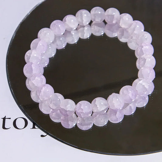 Luckacco Fashion Exquisite Ice Crack Gradient Forest Flower Pattern Beaded Glass Bracelet for Women High Beauty Elastic Bracelet Jewelry