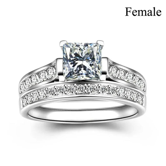 Luckacco Fashion Couple Rings Charm Purple Rhinestones CZ Women Rings Set Trendy Men Stainless Steel Zirconia Ring Wedding Band Jewelry