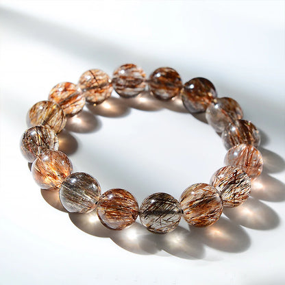 Luckacco Natural Black Golden Super Seven Bracelet Hair Rutilated Bracelet Jewelry For Woman Crystal Round Beads Stone Stretch Bracelet