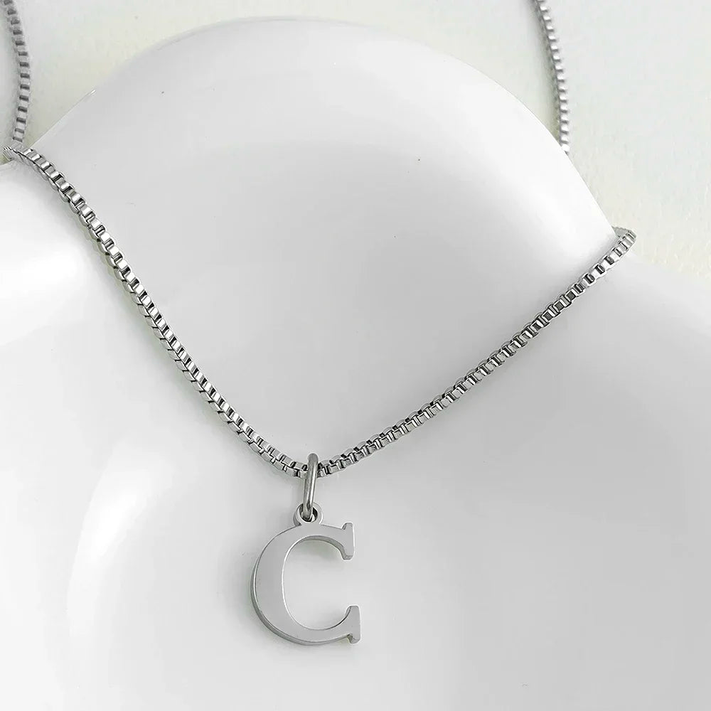 luckacco initial necklace letter pendant chamrs stainless steel necklace jewelry women's necklace box chain choker woman trend 2025 gift