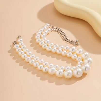 Luckacco 2 Women's European And American Trendy Double Row Large Pearl Necklaces For Outdoor Travel Parties, Holiday Gifts -802057