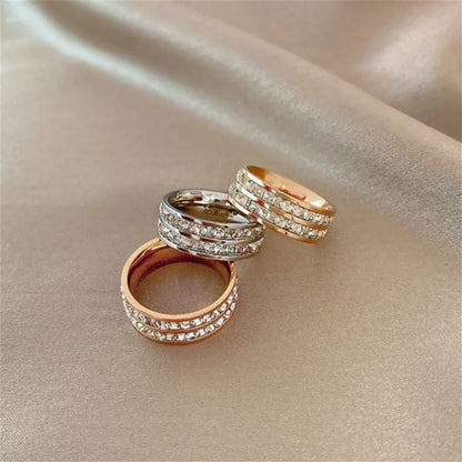 Luckacco Luxury Rose Gold Double Rowed Square Zircon Stainless Steel Ring Women's Romantic Engagement Wedding Party Jewelry Women Gift
