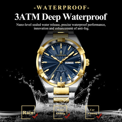 Luckacco CAREKISO Military Business Men Clock Date Week Waterproof Luminous Quartz Man Wristwatch Stainless Steel Men's Watches Reloj+Box