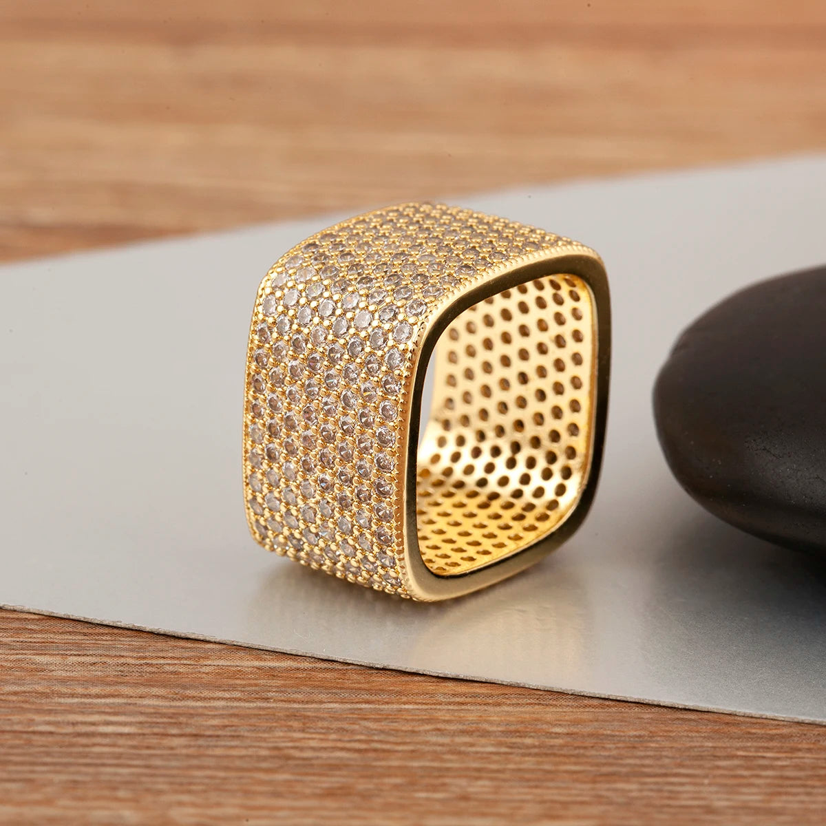 luckacco nidin new trendy square shape inlaid crystal zircon rings for women men 5 colors choice hip hop style finger jewelry chic gifts