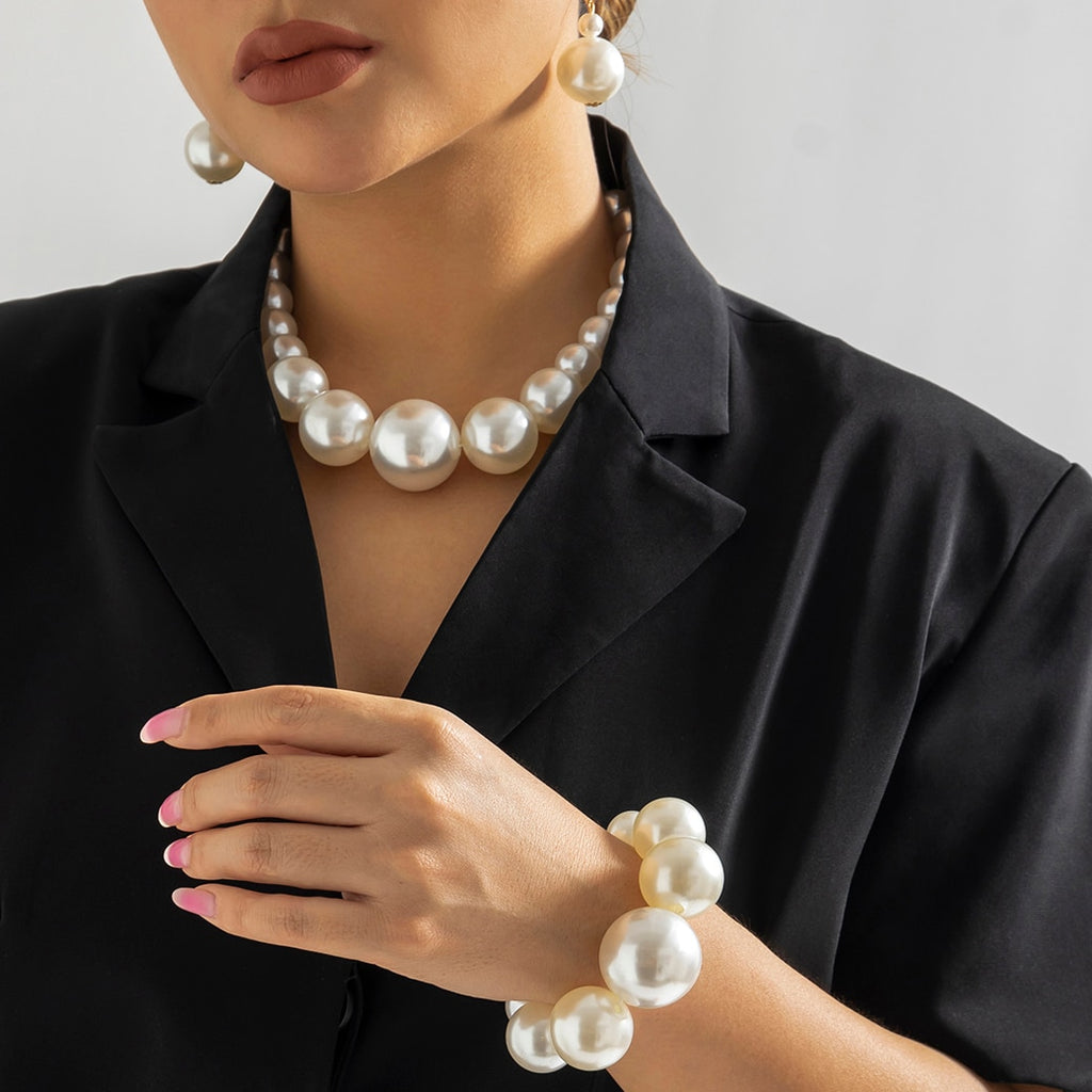 CANPEL Fashion Big Imitation Pearl Choker Necklace for Women Wedding Bridal Temperament Bead Maxi Chain Christmas Jewelry - luckacco