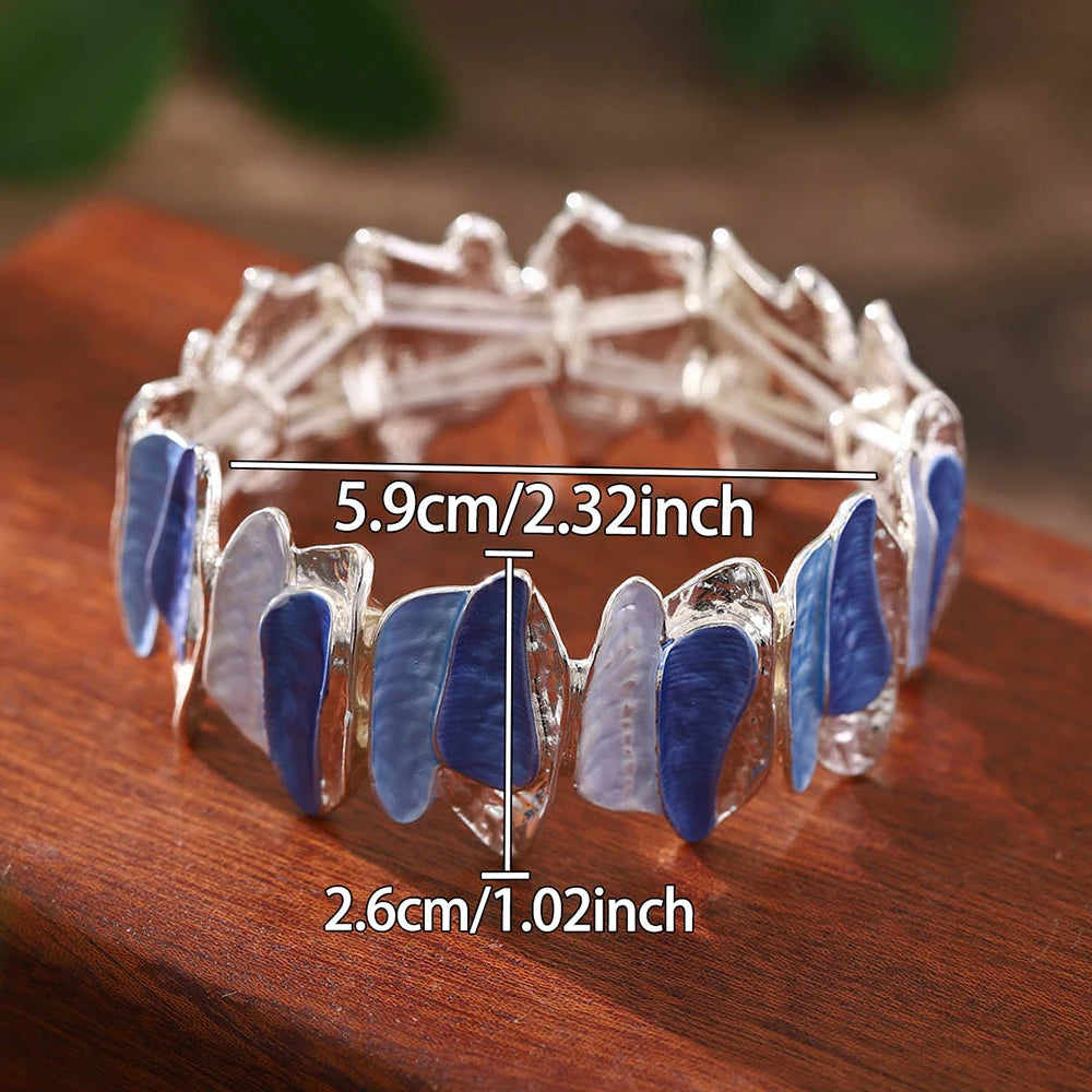 luckacco fashion drip oil geometric elastic bracelet for women accessories new trendy silver color bangle daily party prom jewelry gifts