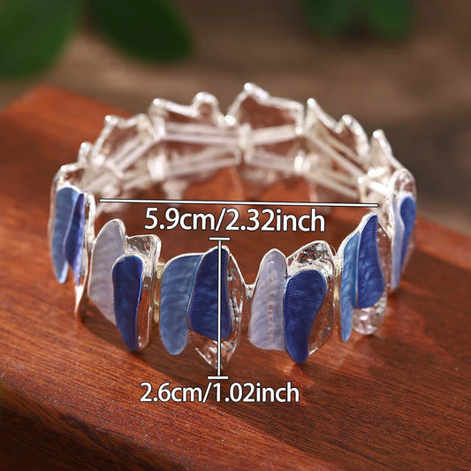 Luckacco Fashion Drip Oil Geometric Elastic Bracelet for Women Accessories New Trendy Silver Color Bangle Daily Party Prom Jewelry Gifts
