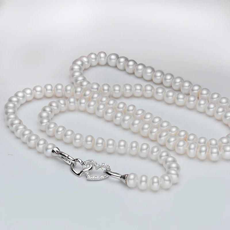 luckacco natural fresh water pearl pearl necklace long for girls,bridal cultured white pearl necklace virgin wife mother birthday gifts