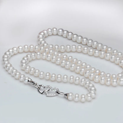 Luckacco Natural Fresh Water Pearl Pearl Necklace Long For Girls,Bridal Cultured White Pearl Necklace Virgin Wife Mother Birthday Gifts