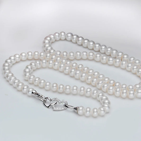 Luckacco Natural Fresh Water Pearl Pearl Necklace Long For Girls,Bridal Cultured White Pearl Necklace Virgin Wife Mother Birthday Gifts