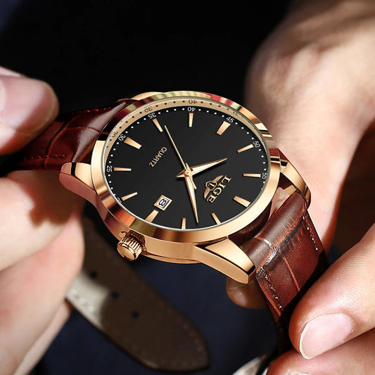 Luckacco LIGE Military Watch For Men Fashion Business Watch Men Casual Leather Sport Waterproof Men's Quartz Wristwatches Reloj Hombre