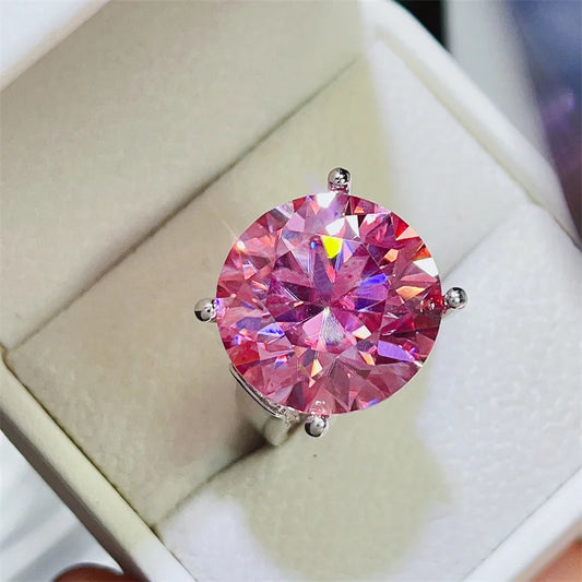 Luckacco Luxury Huge 20ct Pink Moissanite Diamond Ring Real 925 Sterling Silver Party Wedding Band Rings for Women Men Engagement Jewelry