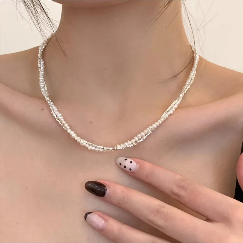 luckacco new trendy fashion 925 silver pearl simple elegant thin chain pendant necklace for women girl jewelry dropship