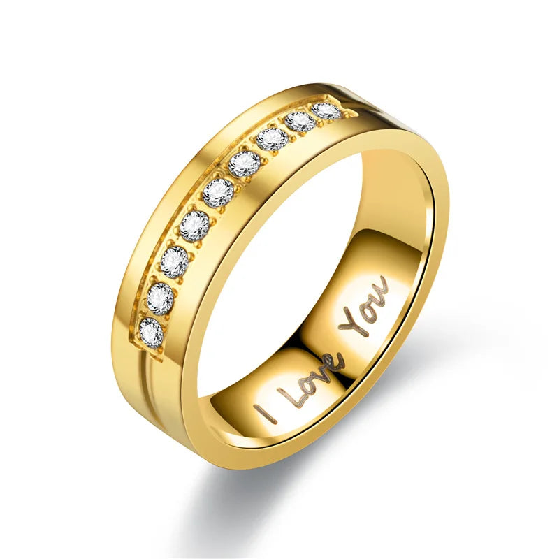 luckacco fashion women men titanium steel ring classic letter i love you rings gold color jewelry for couple weeding gift accessories