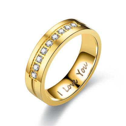 Luckacco Fashion Women Men Titanium Steel Ring Classic Letter I Love You Rings Gold Color Jewelry for Couple Weeding Gift Accessories
