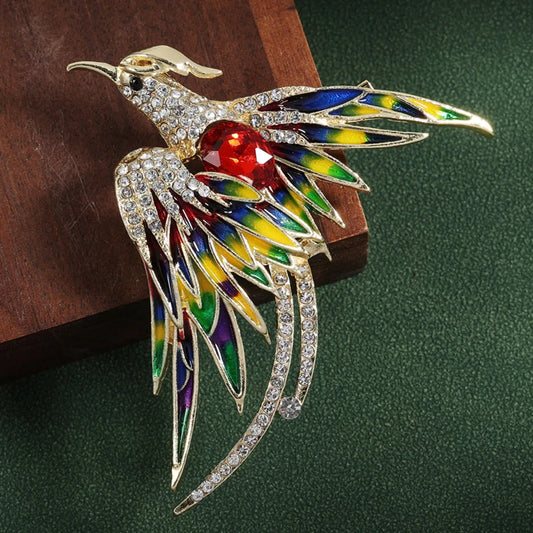 Luckacco Multicolor Crystal Phoenix Brooch Pin For Women Men Enamel Flying Beauty Bird Party Office Accessories Gifts